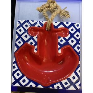 Mud Pie Dip Bowl 6.75" Nautical ANCHOR Patriotic Ceramic Serving Bowl Design